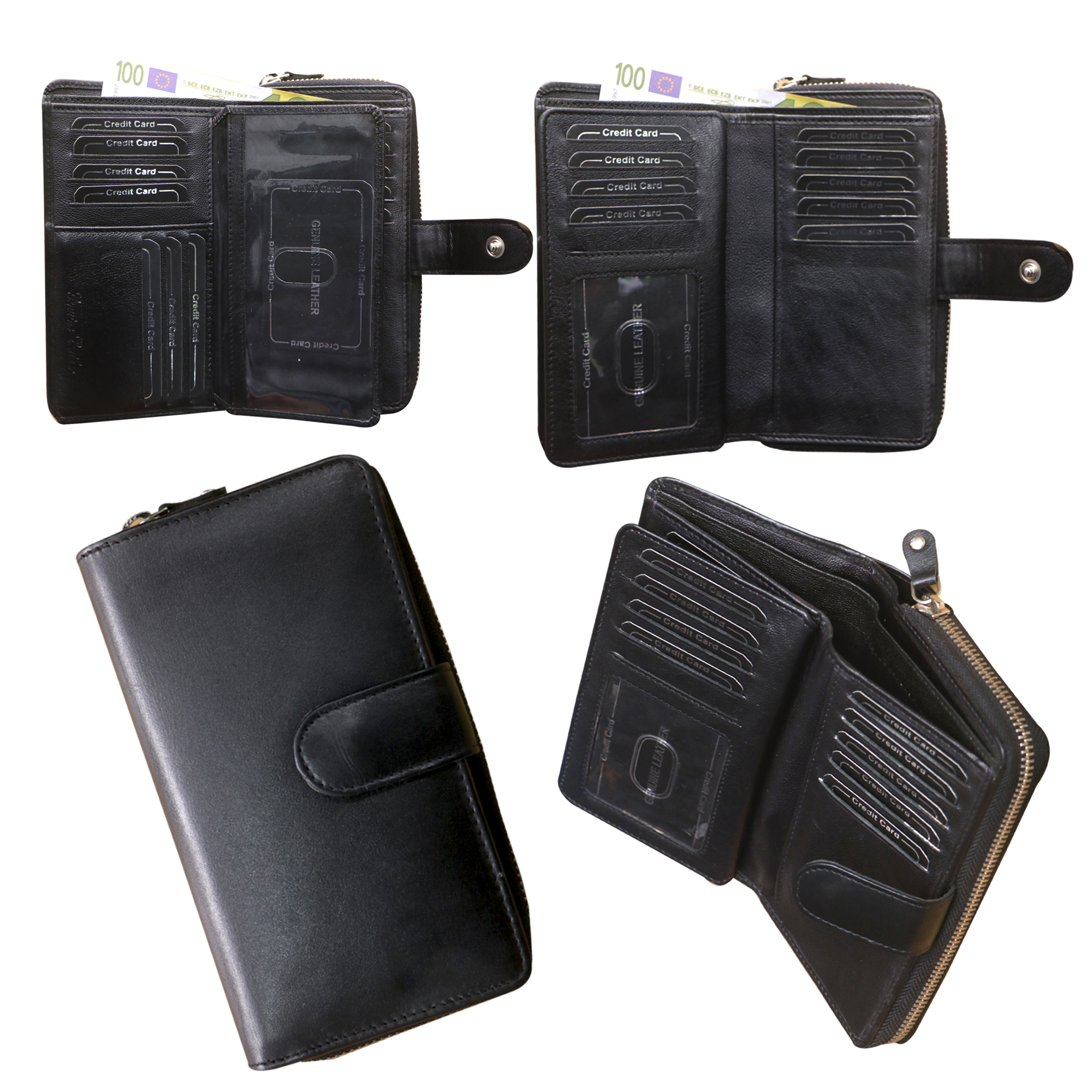 Mid-Size Black Leather Organizer Wallet